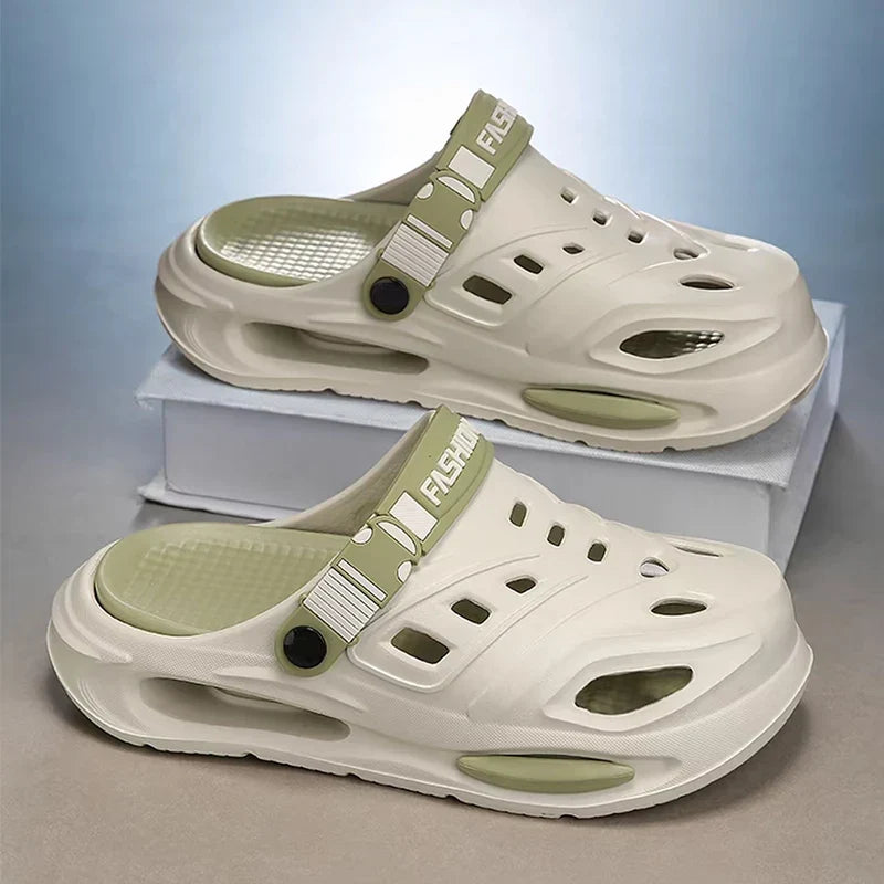 Men’s Fleece-Lined Clog Slippers – Ventilated Winter Garden Shoes with Pivoting Heel Straps