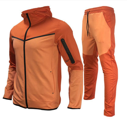 Men’s Performance Two-Piece Tracksuit – Hooded Zip-Up Jacket with Tapered Drawstring Jogger Trousers