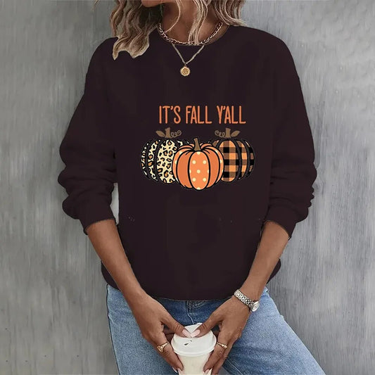 Women’s Autumn Pumpkin Graphic Sweatshirt – Relaxed Crew-Neck Pullover for Seasonal Casual Wear