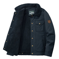 Men’s Sherpa-Lined Utility Jacket – Warm Button-Front Coat with Multi-Pocket Design