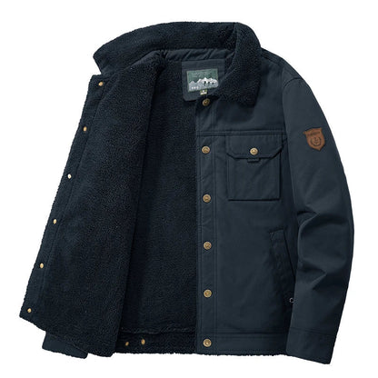 Men’s Sherpa-Lined Utility Jacket – Warm Button-Front Coat with Multi-Pocket Design