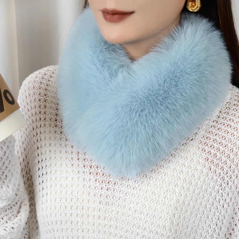 Women’s Faux Fur Neck Scarf – Plush Cross-Over Winter Wrap with Soft Thickened Finish