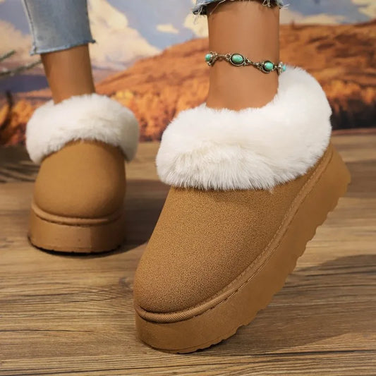 Women’s Faux-Suede Plush-Lined Snow Boots – Slip-On Anti-Slip Thick-Sole Winter Ankle Boots