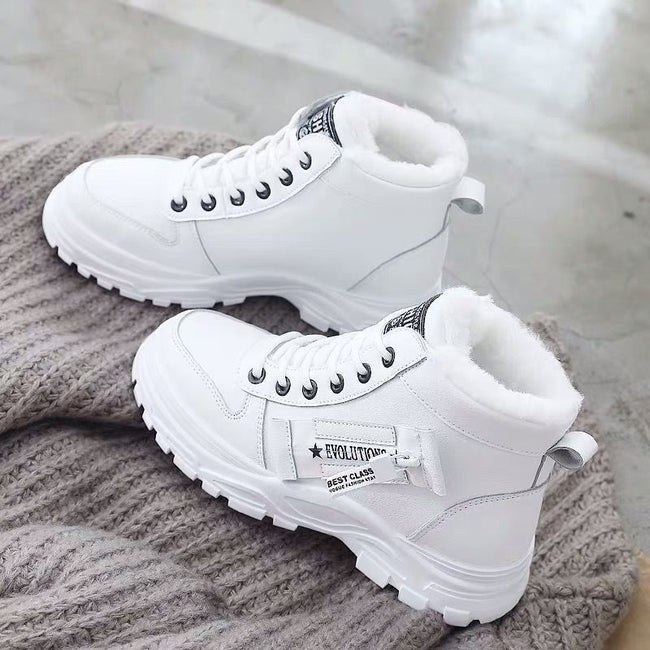Women’s High-Top Platform Sneakers – Lace-Up Ankle Trainers with Chunky Tread Sole and Panelled Design