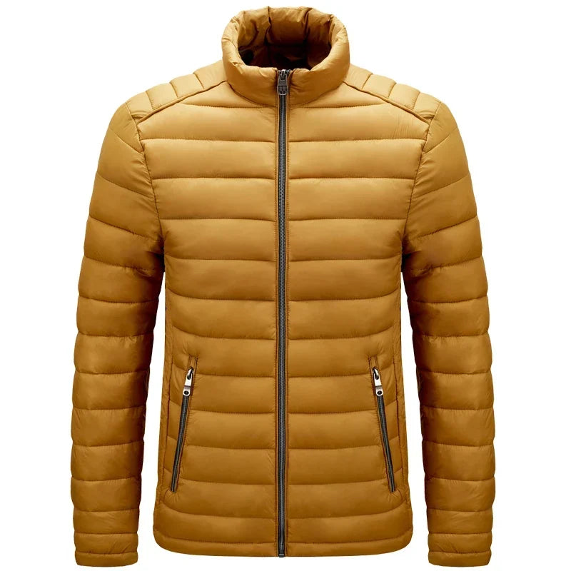 Men’s Lightweight Puffer Jacket – Quilted Zip-Up Winter Coat with Stand Collar and Zipped Pockets