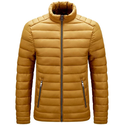 Men’s Lightweight Puffer Jacket – Quilted Zip-Up Winter Coat with Stand Collar and Zipped Pockets