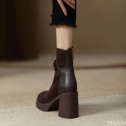 Women’s Buckle Ankle Boots – Thick-Sole Chunky Heel Boots for Autumn and Winter