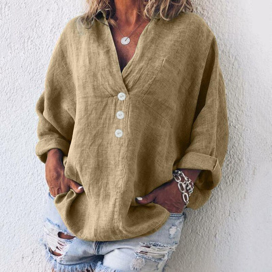 Women’s Relaxed Linen Blouse – Button-Front Batwing Style for Warm Everyday Wear