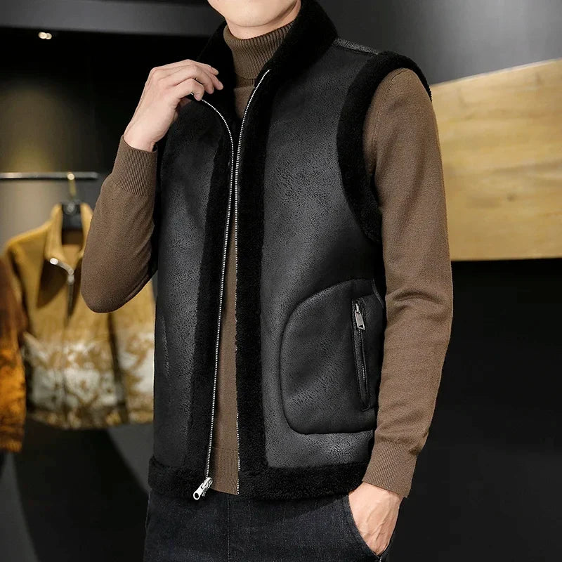 Men’s Sherpa Fleece Winter Vest – Reversible Stand-Collar Sleeveless Zip-Up Gilet for Warm Casual Layering