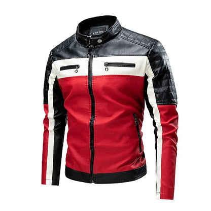 Men’s Faux-Leather Biker Jacket – Panelled Zip-Up Motorcycle Style with Stand Collar