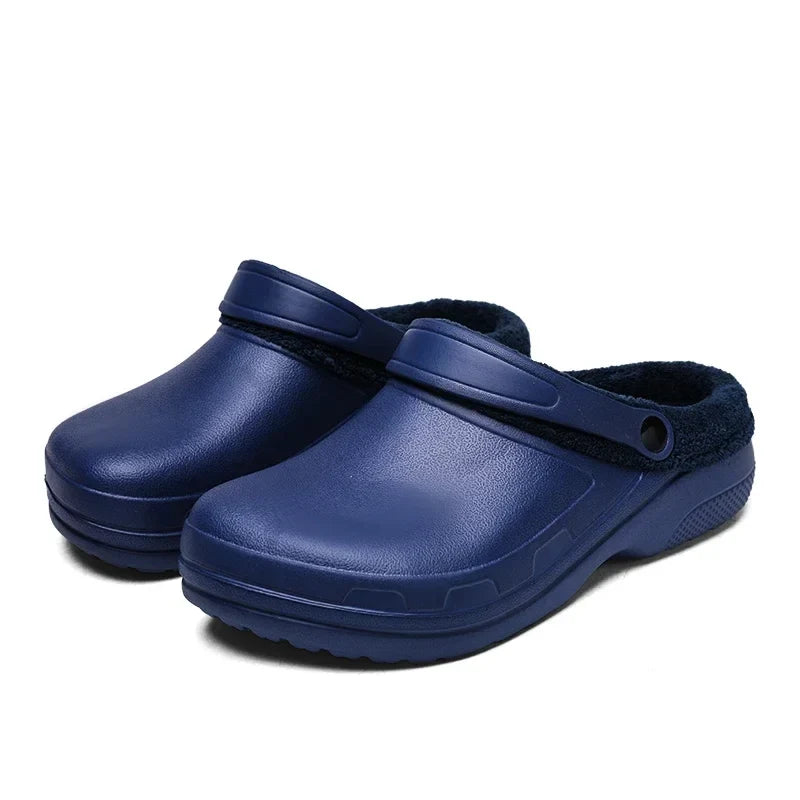 Men’s Plush-Lined Winter Clog Slippers – Warm Wide-Fit Non-Slip Indoor Outdoor House Shoes for Everyday Comfort