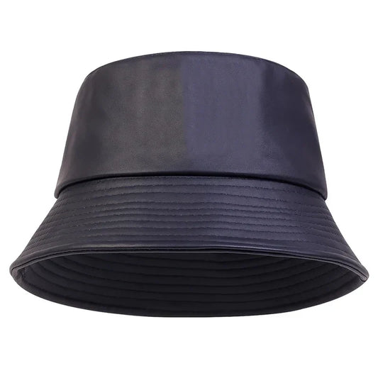 Women’s Faux-Leather Winter Bucket Hat – Windproof Wide-Brim Fashion Hat for Everyday Cold-Weather Wear