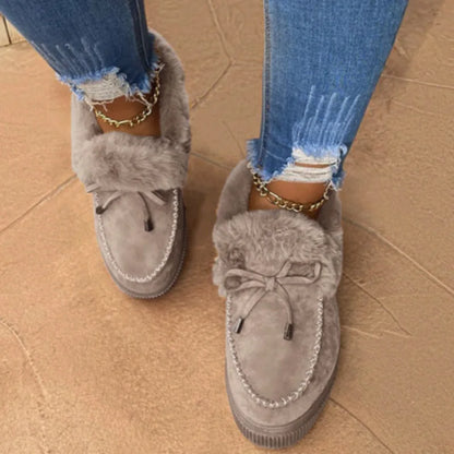 Women’s Plush-Lined Moccasin Winter Shoes – Faux-Fur Trim Slip-On Platform Loafers
