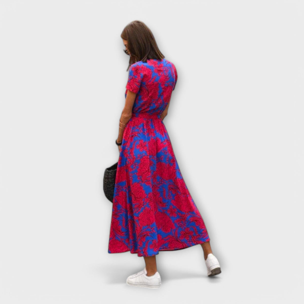 Women’s Printed Belted Maxi Dress – Relaxed V-Neck Summer Style for Travel and Day Plans