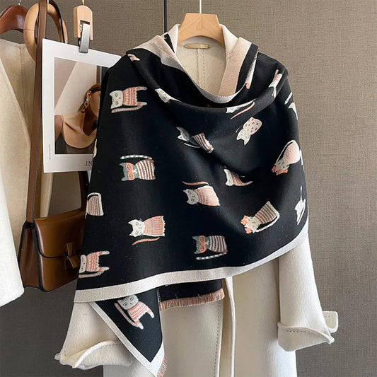 Women’s Cashmere-Feel Winter Scarf – Soft Printed Fringed Wrap for Elegant Cold-Weather Layering