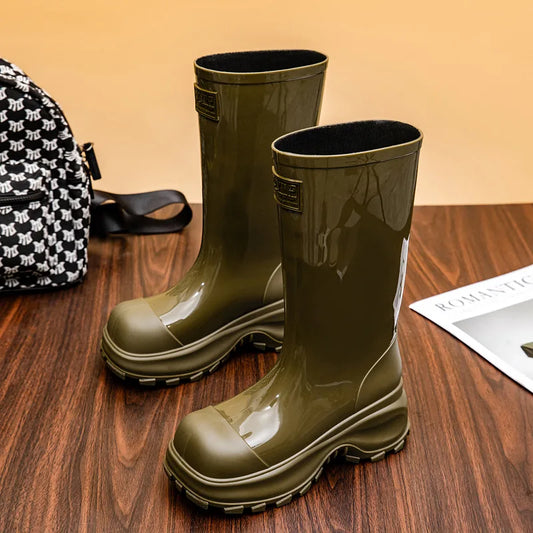 Women’s Knee-High Rain Boots – Water-Resistant Rubber Boots with Chunky Non-Slip Sole