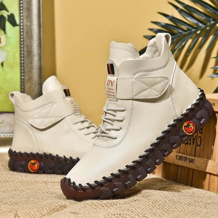 Women’s Fleece-Lined Ankle Boots – Lace-Up Winter Shoes with Adjustable Strap and Flexible Sole