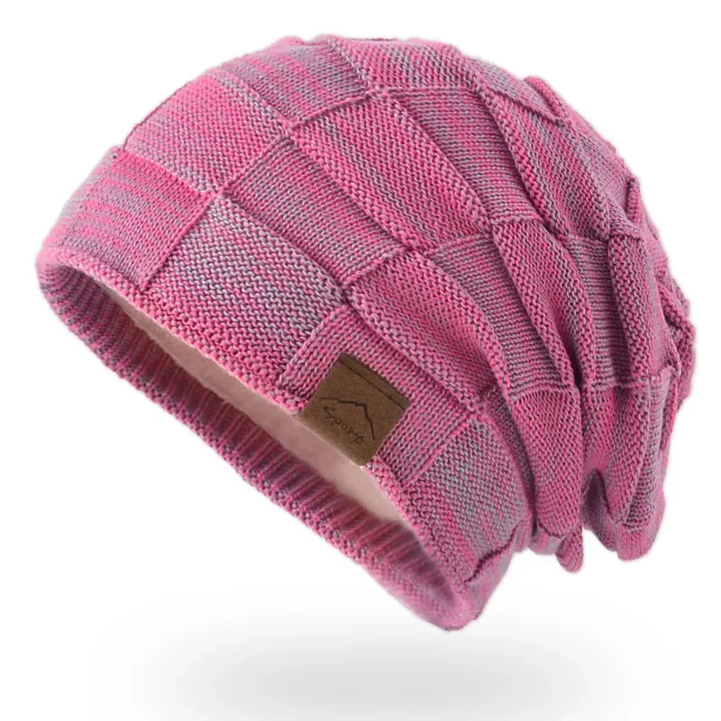 Unisex Textured Slouchy Knit Beanie – Stretch Winter Hat with Relaxed Patchwork Design