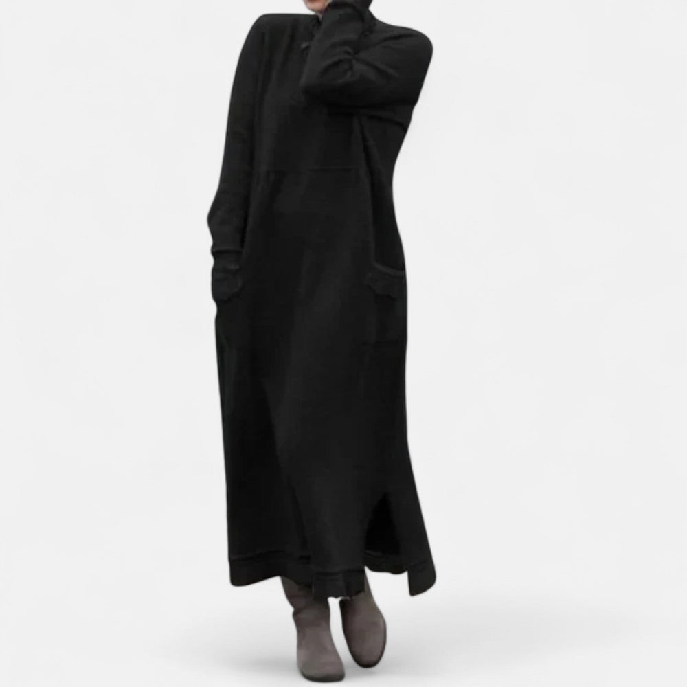 Women’s Knitted Maxi Dress – Stand-Collar Jumper Dress with Pockets