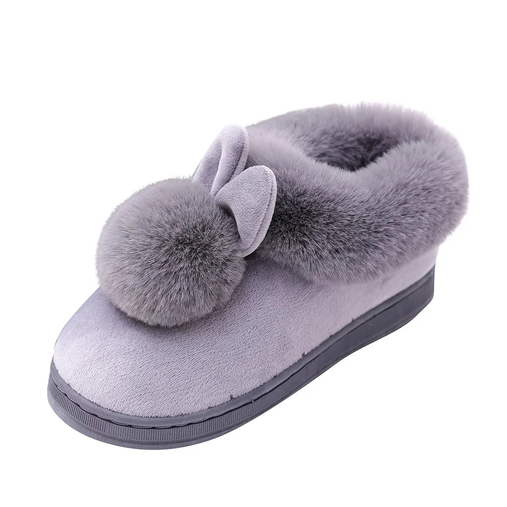 Women’s Plush Bunny Winter Slippers – Faux-Fur Slip-On House Shoes with Thick Sole