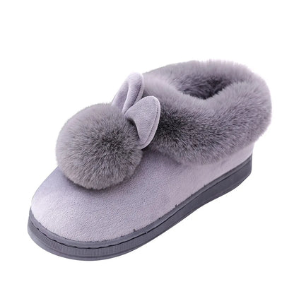 Women’s Plush Bunny Winter Slippers – Faux-Fur Slip-On House Shoes with Thick Sole