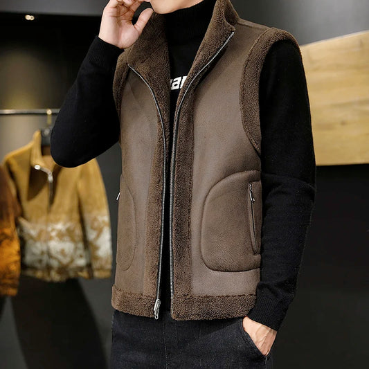 Men’s Sherpa Fleece Winter Vest – Reversible Stand-Collar Sleeveless Zip-Up Gilet for Warm Casual Layering
