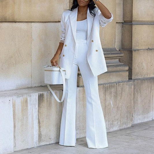 Women’s Two-Piece Set – Double-Breasted Blazer with Flared Trousers