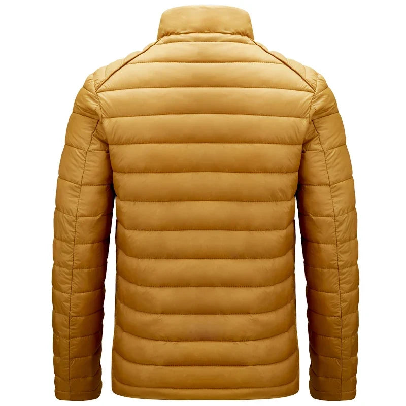 Men’s Lightweight Puffer Jacket – Quilted Zip-Up Winter Coat with Stand Collar and Zipped Pockets