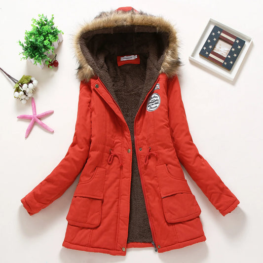 Women’s Faux-Fur Hooded Winter Parka – Fleece-Lined Drawstring Jacket for Warm Everyday Cold-Weather Wear