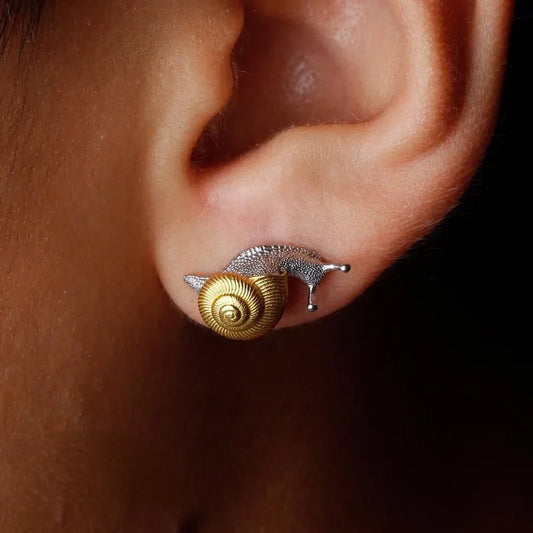 Women’s Snail Stud Earrings – Two-Tone Sculpted Shell Design for Playful Everyday Jewellery