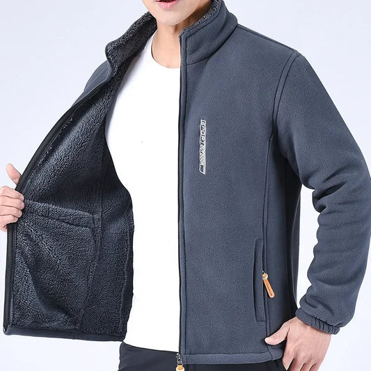 Men’s Thick Polar Fleece Jacket – Full-Zip Winter Layer with High Collar and Zip Pockets