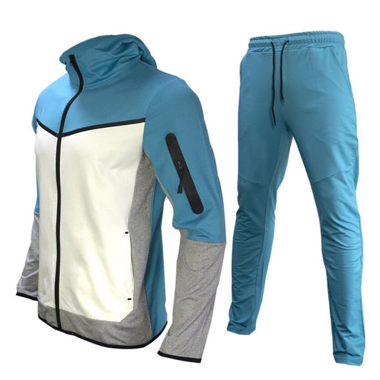Men’s Performance Two-Piece Tracksuit – Hooded Zip-Up Jacket with Tapered Drawstring Jogger Trousers