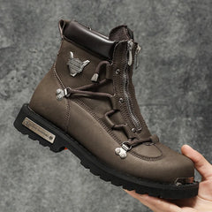 Men’s Waterproof Plush-Lined Snow Boots – Front-Zip Lace-Up Ankle Boots with Anti-Slip Sole