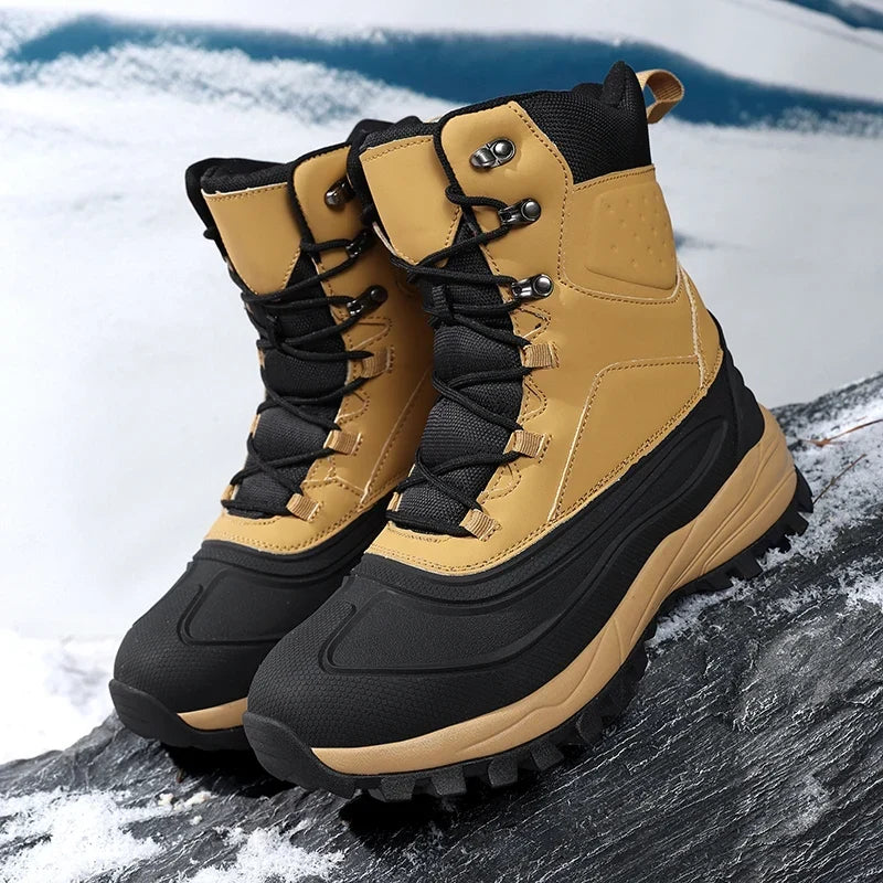 Men’s Fleece-Lined High-Top Snow Boots – Water-Resistant Lace-Up Winter Hiking Boots with Anti-Slip Lug Sole