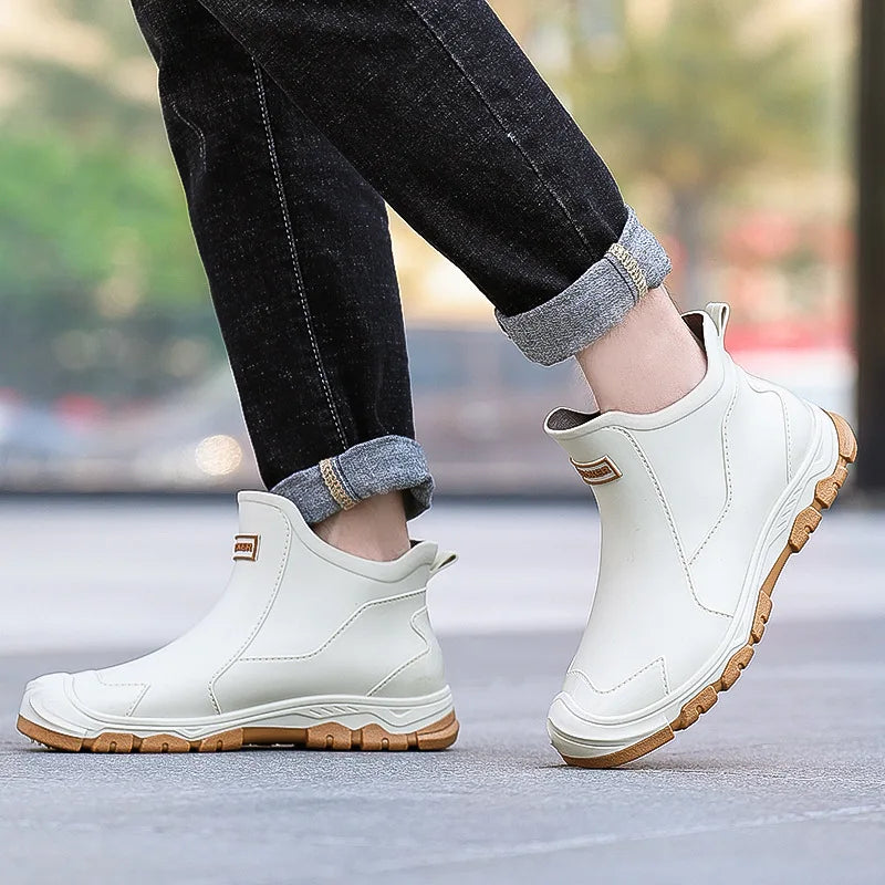 Men’s Waterproof Slip-On Rain Boots – Outdoor Rubber Boots with Non-Slip Gripped Sole