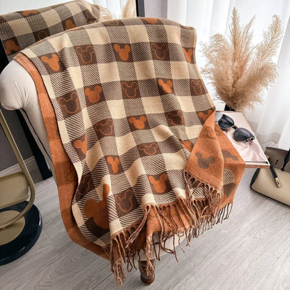 Women’s Cashmere Winter Scarf – Thick Printed Fringed Wrap for Warm Elegant Cold-Weather Layering