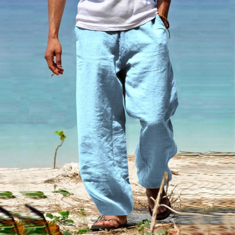Men’s Relaxed Wide-Leg Linen Trousers – Lightweight Summer Pants for Casual Wear