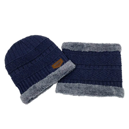 Unisex Plush-Lined Knit Beanie Set – Winter Hat with Matching Neck Warmer