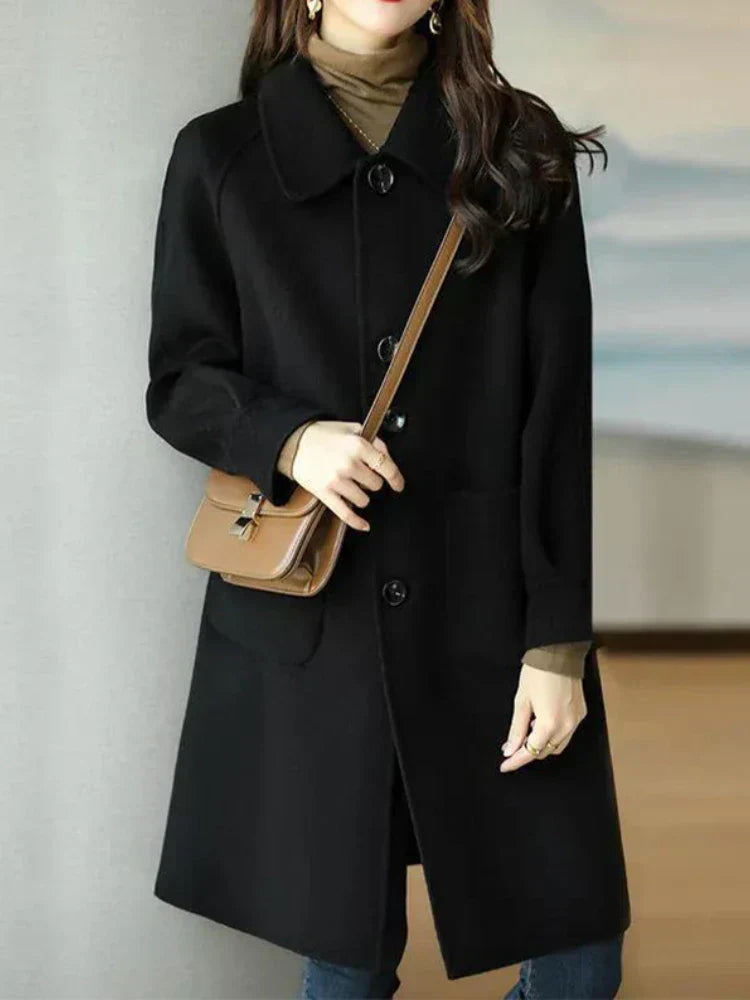 Women’s Textured Single-Breasted Winter Coat – Tailored Collared Layer for Elegant Everyday Wear