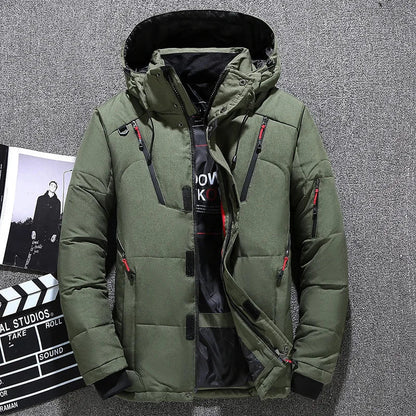 Men’s Slim-Fit Hooded Down Winter Jacket – Insulated Multi-Pocket Outerwear for Everyday and Outdoor Cold-Weather Wear