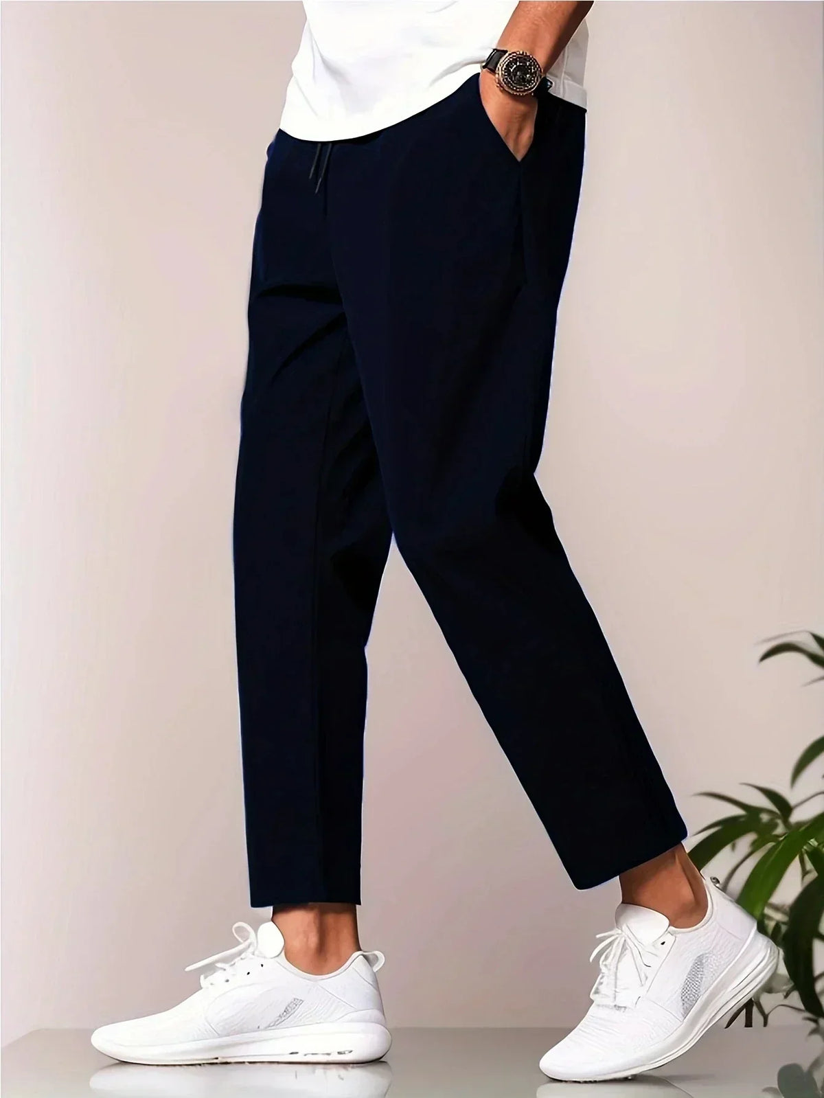 Men’s Relaxed Tapered Cropped Trousers – Lightweight Casual Pants for Everyday Wear