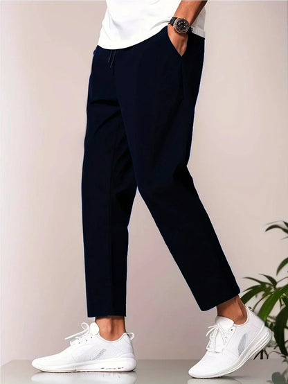 Men’s Relaxed Tapered Cropped Trousers – Lightweight Casual Pants for Everyday Wear