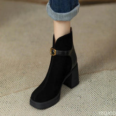 Women’s Buckle Ankle Boots – Thick-Sole Chunky Heel Boots for Autumn and Winter