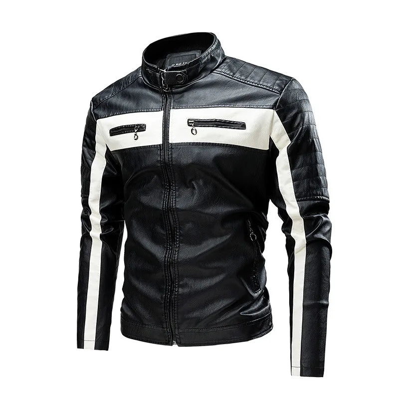 Men’s Faux-Leather Biker Jacket – Panelled Zip-Up Motorcycle Style with Stand Collar