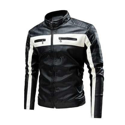 Men’s Faux-Leather Biker Jacket – Panelled Zip-Up Motorcycle Style with Stand Collar
