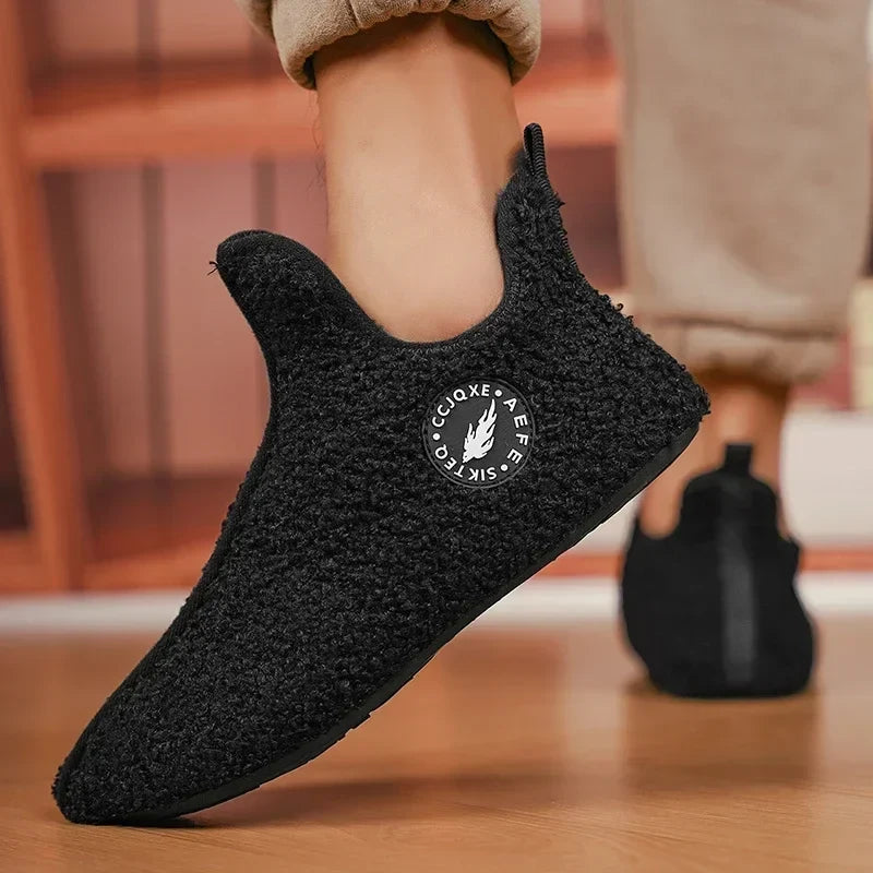 Men’s Soft Cotton-Lined Winter Slippers – Warm Non-Slip Indoor House Shoes