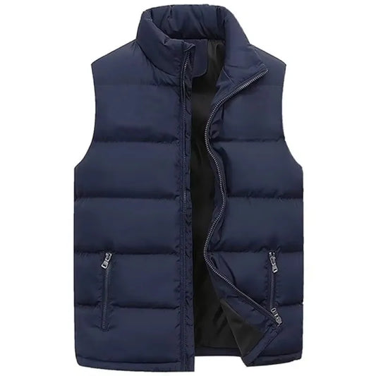 Men’s Padded Puffer Vest – Sleeveless Winter Layer with High Collar and Zipped Pockets