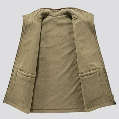 Men’s Reversible Fleece Vest – Multi-Pocket Sleeveless Winter Layer with High Stand Collar