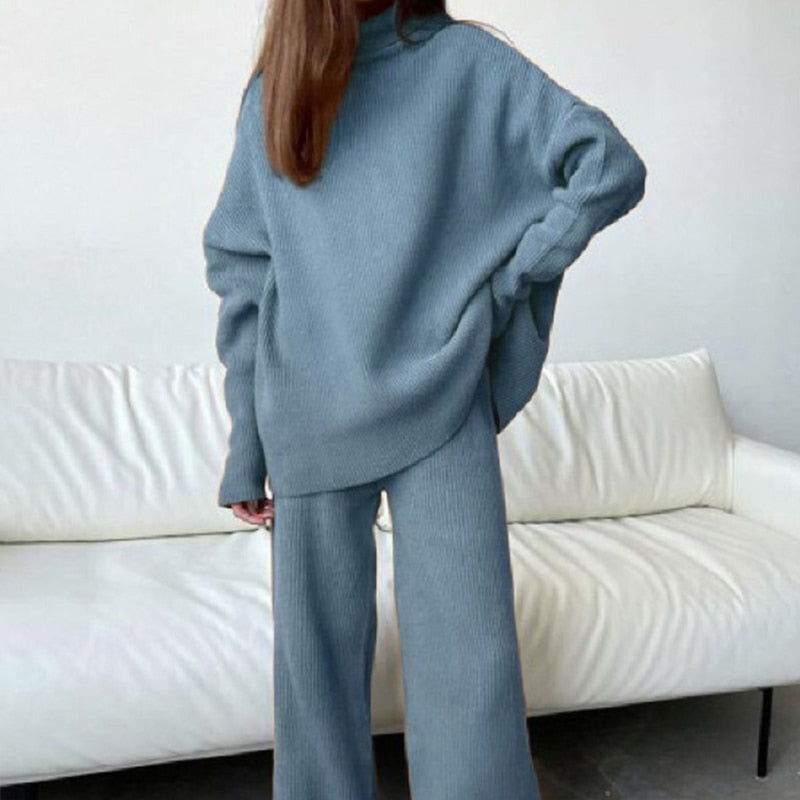 Women’s Oversized Knit Top and Wide-Leg Trouser Set – Relaxed Two-Piece Loungewear