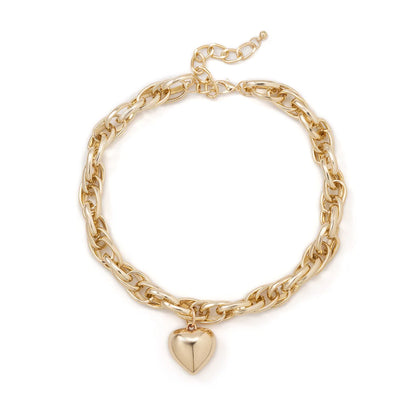 Women’s Chunky Heart Pendant Necklace – Gold-Tone Statement Link Chain with Adjustable Lobster Clasp for Everyday and Occasion Wear